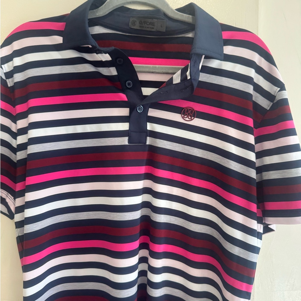 G/FORE Pink and Blue Polo Shirt Vibrant Stripes